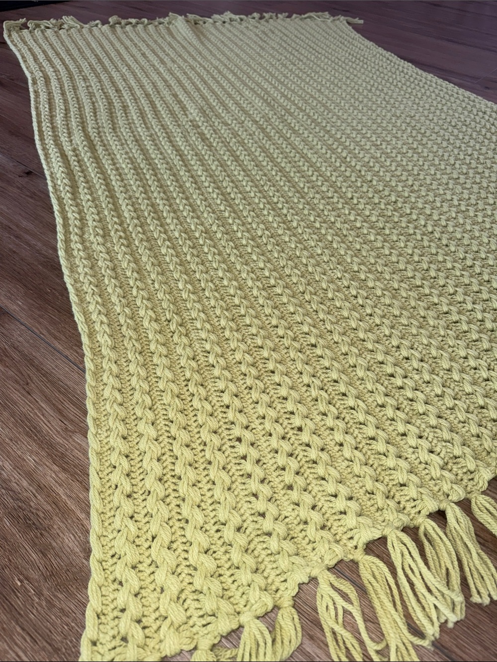 Hand-Crocheted Fringe Throw Blanket in Soft Yellow-Green Chartreuse 45x72